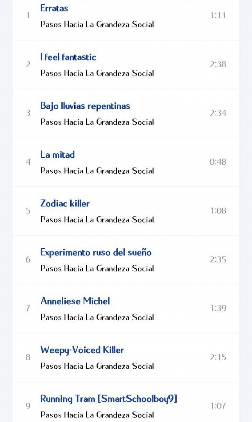 Pasos Hacia La Grandeza Social Tracklist